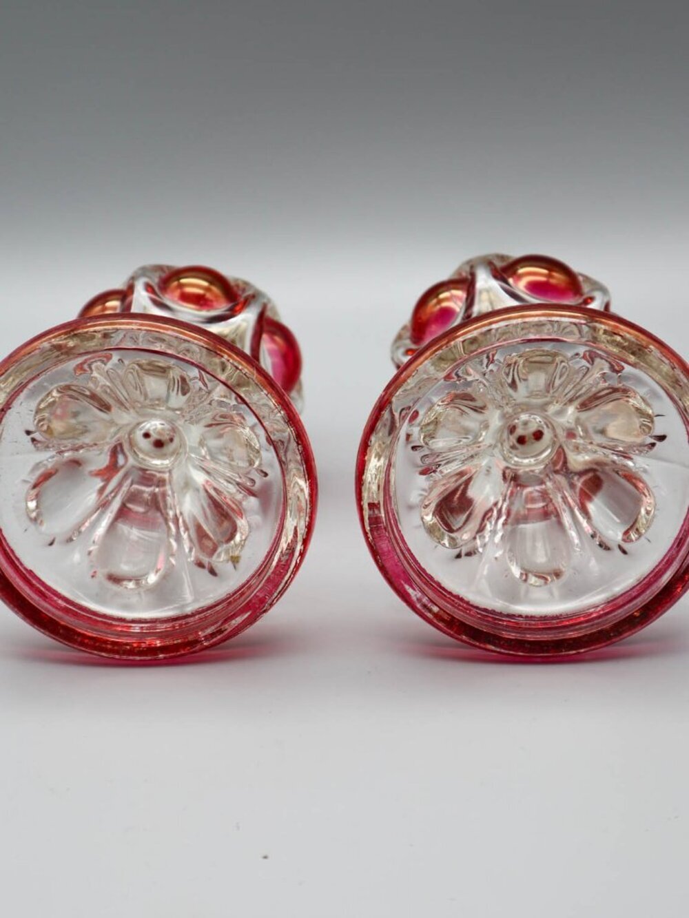 Vintage King's Crown Ruby Thumbprint / Bullseye Pressed Glass Miniature Oil Lamp - Picture 6 of 7